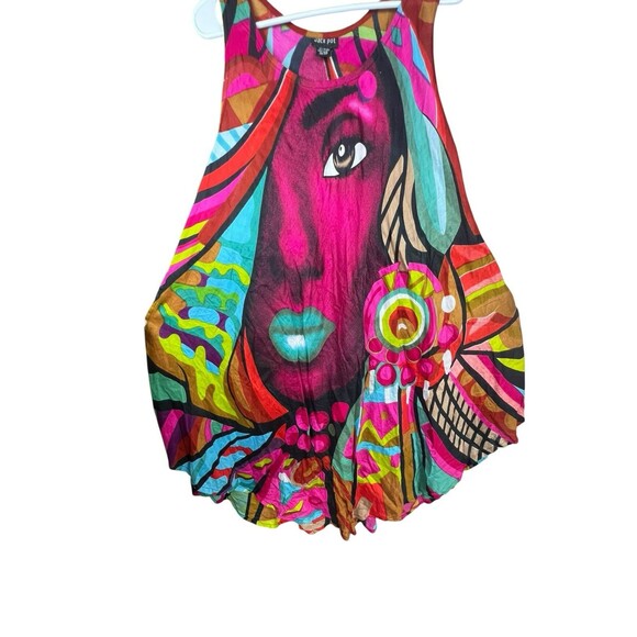 Jack Pot Abstract Art Dress OS Rayon Handkerchief Hem Colorful Graphic Face Boho - Picture 13 of 14